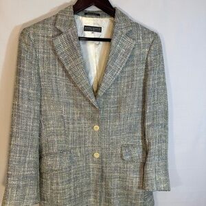 Mark Shale Tweed Silk Linen Blend Long Sleeve Boyfriend Jacket Blazer Lined Sz 8